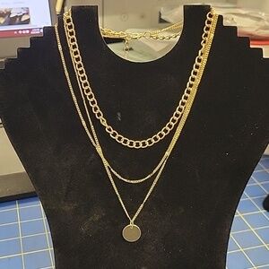 Circle Charm Gold Tone 3 Layer 18" + 2" Necklace